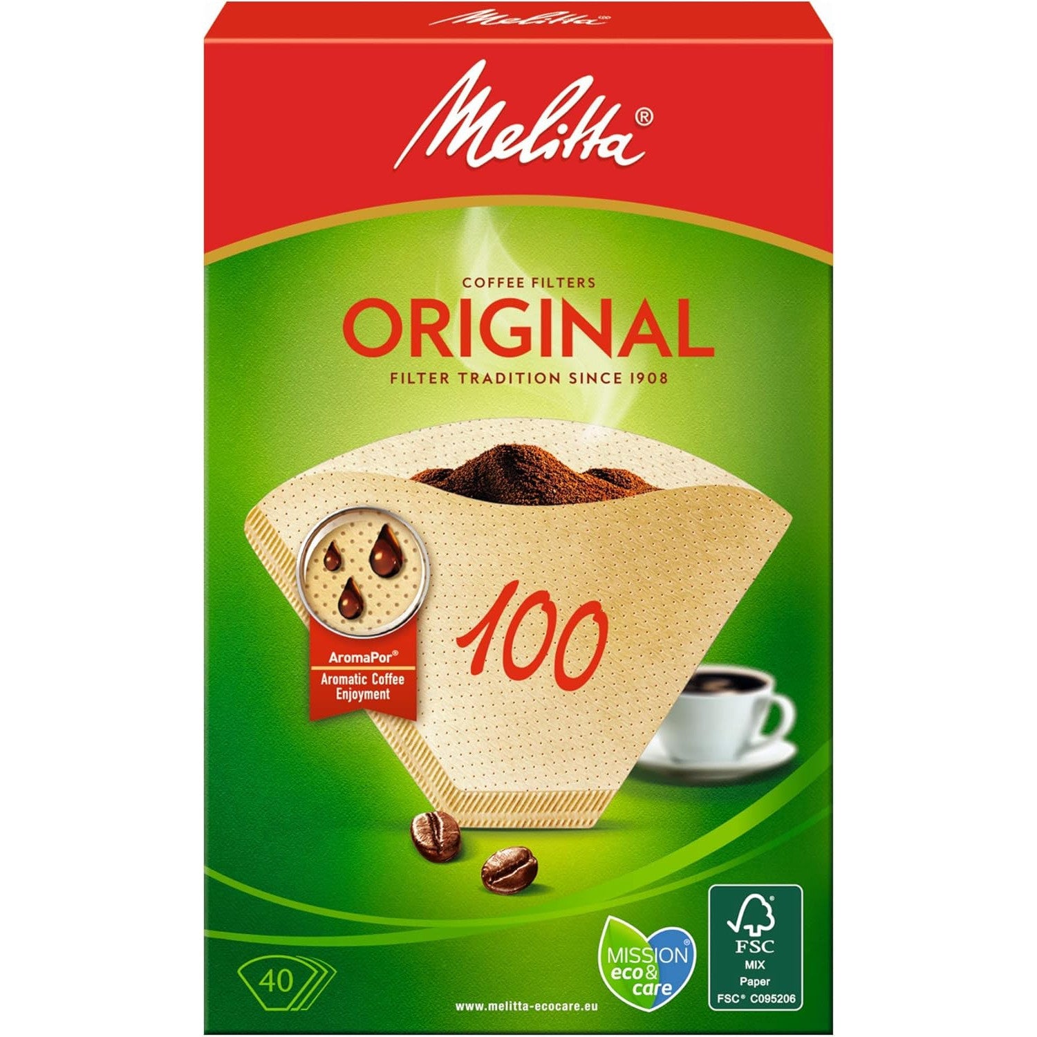 Melitta 100/40 Natural Brown Cone Coffee Filters, 40 Count
